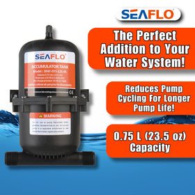 SEAFLO accumulator tank installation illustrates quick setup in RV or boat.