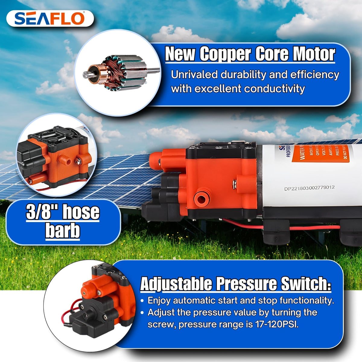 SEAFLO pump mounted installation image demonstrates easy mounting options.