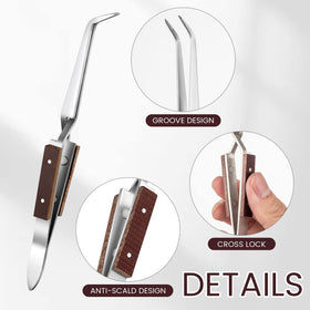 Seajan reverse-lock tweezers with angled tip ideal for precise placement.