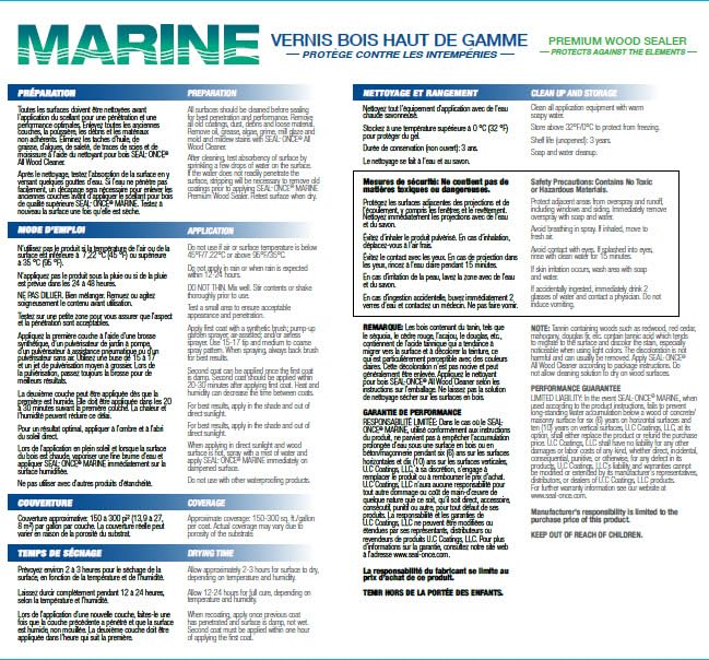 Seal-Once Marine Premium Wood Sealer shown with easy soap-and-water cleanup.