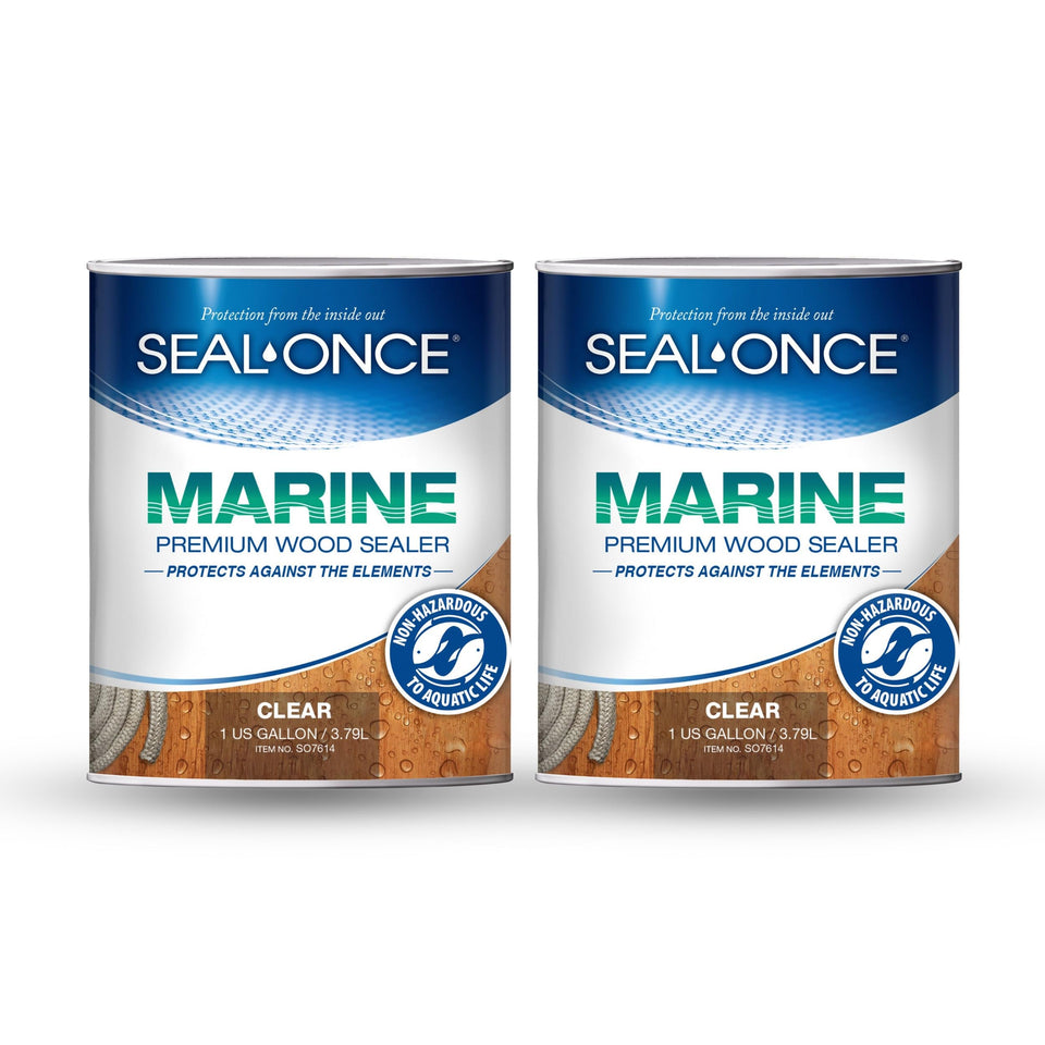 Seal-Once Marine Ready Mix 2-Gallon bottle for outdoor wood protection.