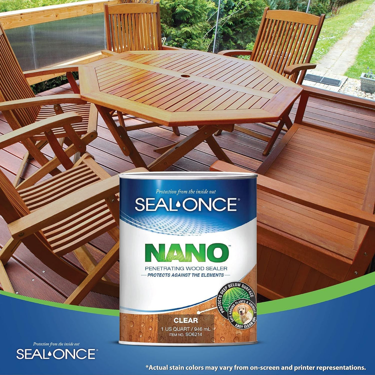Seal-Once Nano Penetrating Wood Sealer protects lumber or concrete against water damage.