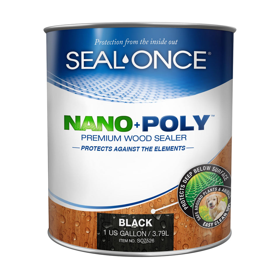 Seal-Once Nano+Poly sealer bottle ready for exterior wood protection.