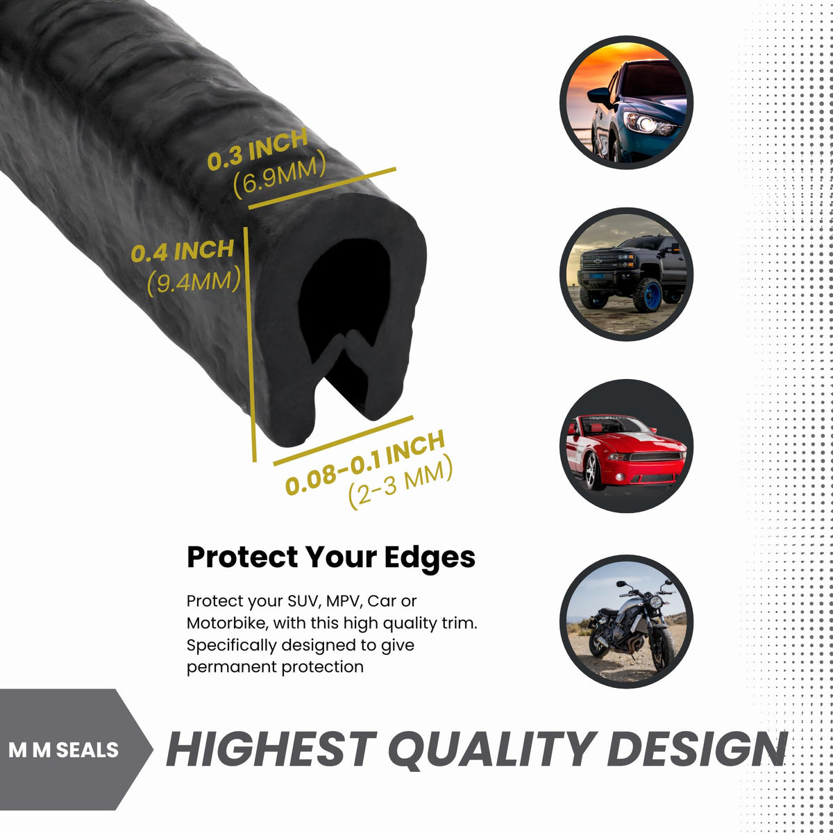 Seal Rubber Edge Trim Black close-up showing metal clips on edge