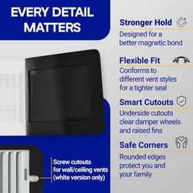 SEAL360 5.5x12 vent cover blocks drafts when cooling or heating spaces.