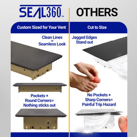Brown finish SEAL360 vent cover on wall vent demonstrates aesthetic blend.