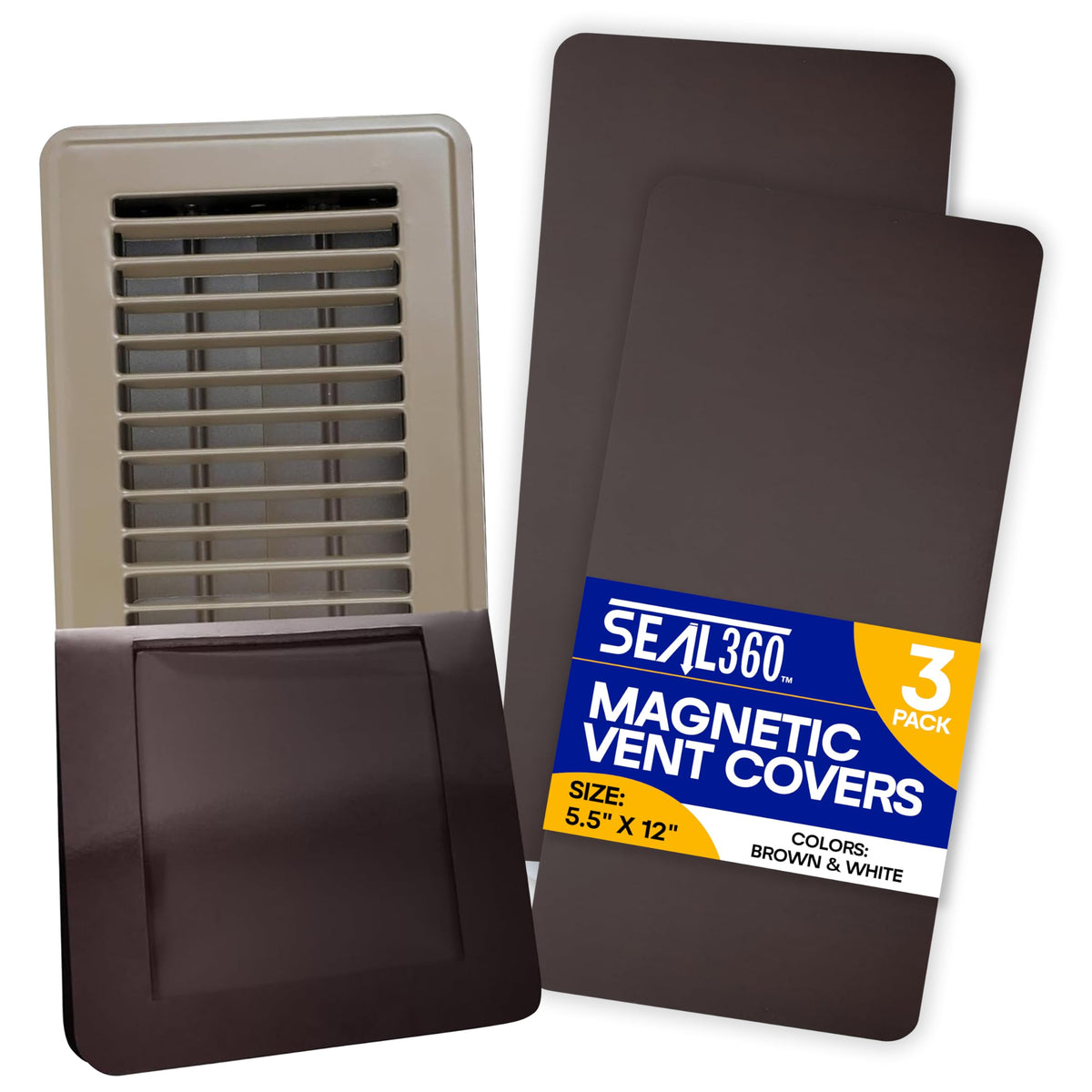 SEAL360 magnetic vent covers 3-pack in brown finish for complete room sealing.