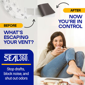 SEAL360 white vent covers fit RV and home HVAC vents for energy-conscious use.