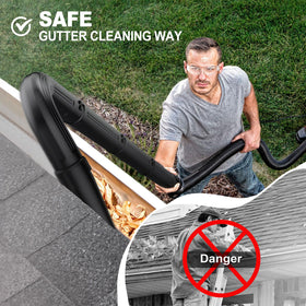 Sealegend curved nozzle and tip nozzle demonstrate targeted debris removal from gutters.