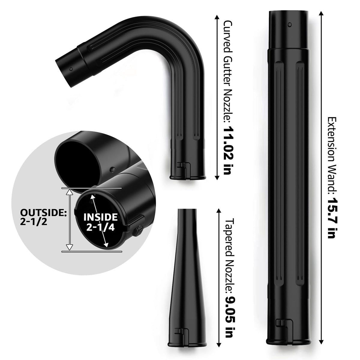 Sealegend shop vac hose showing 2-1/2 inch compatibility for debris pickup.