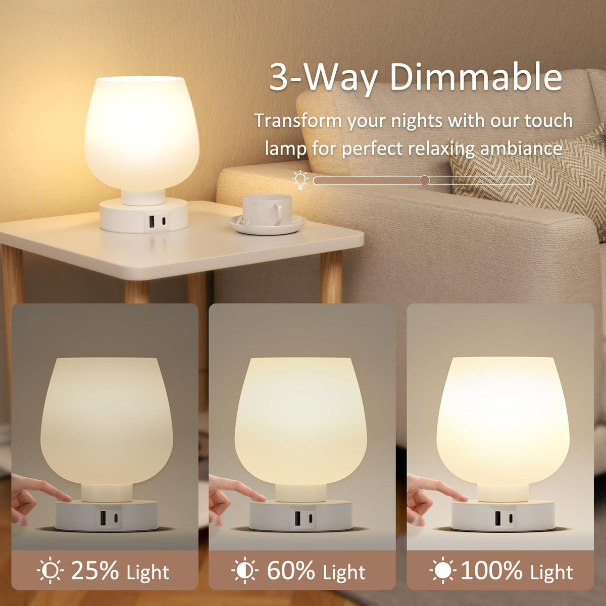 Seealle table lamp nightstand with 3-way dimming for tailored brightness.