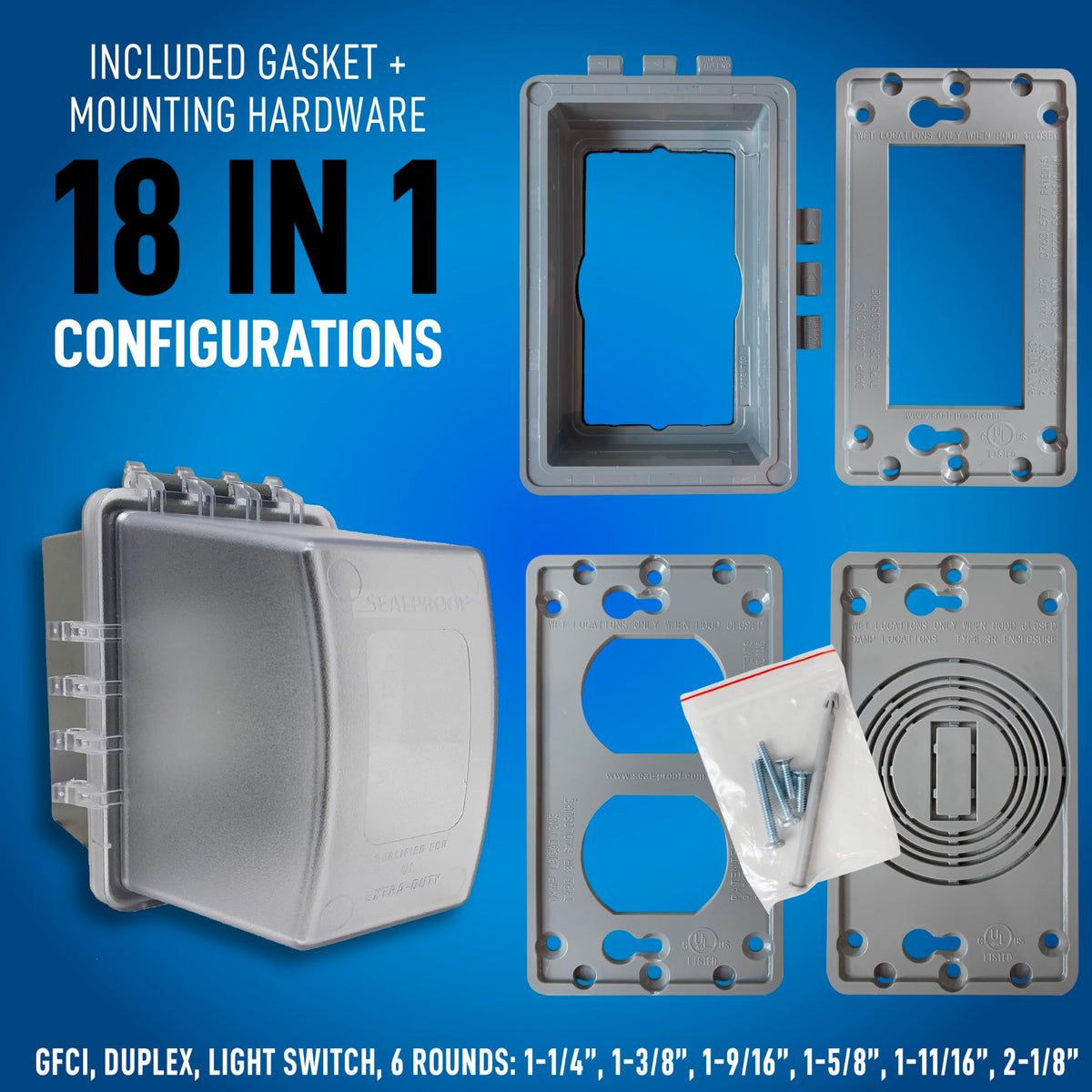Sealproof 1-gang weatherproof outlet with a lockable cover for secure outdoor access.