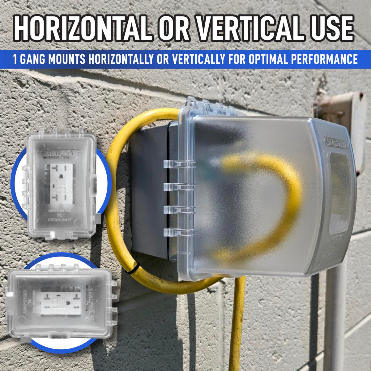Sealproof 18-configuration design enabling versatile outdoor electrical setups.