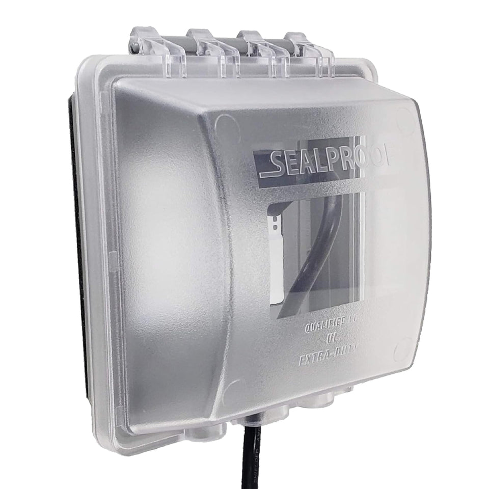 Sealproof 2-Gang Weatherproof Outlet Cover on exterior wall