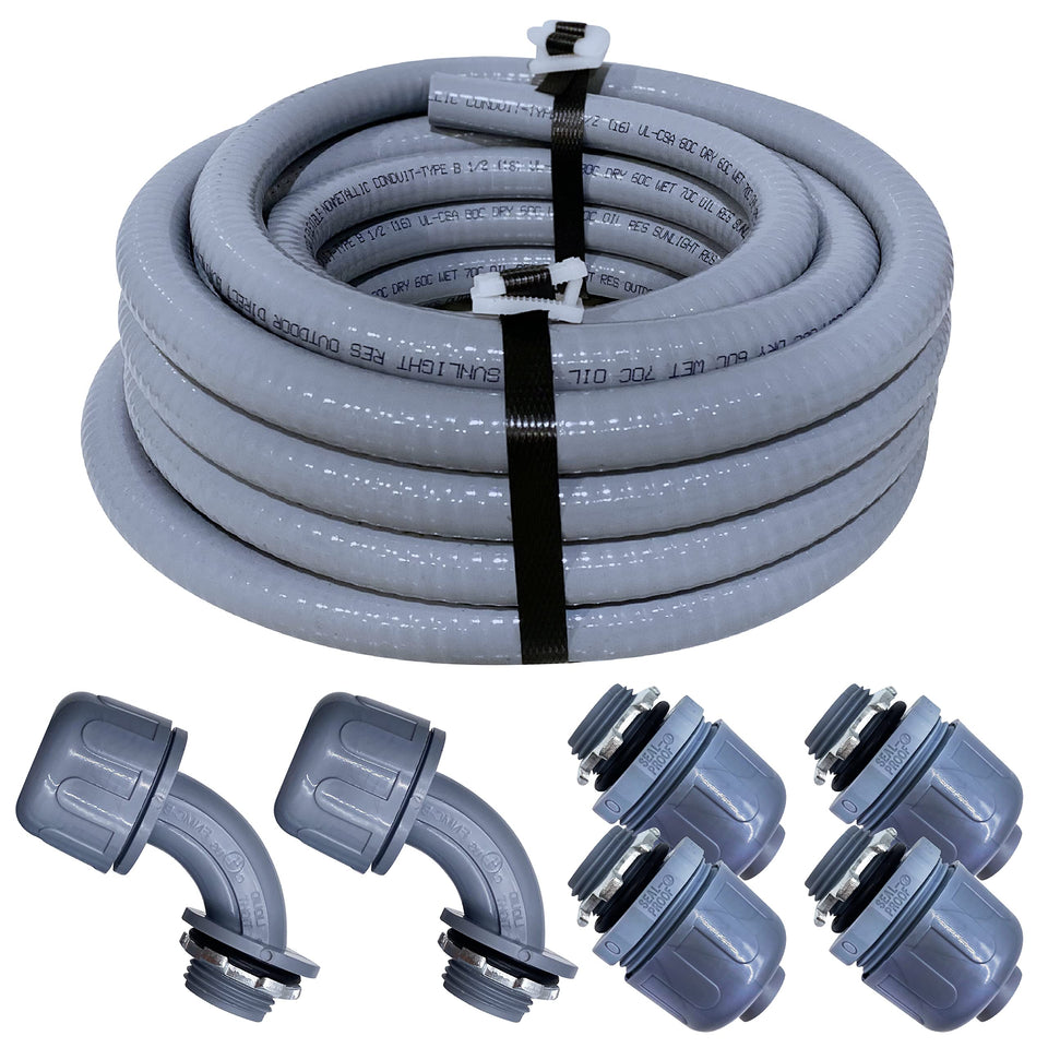 Sealproof conduit 1 inch 25 ft offers durable, weather-resistant flexible PVC for outdoor electrical runs.
