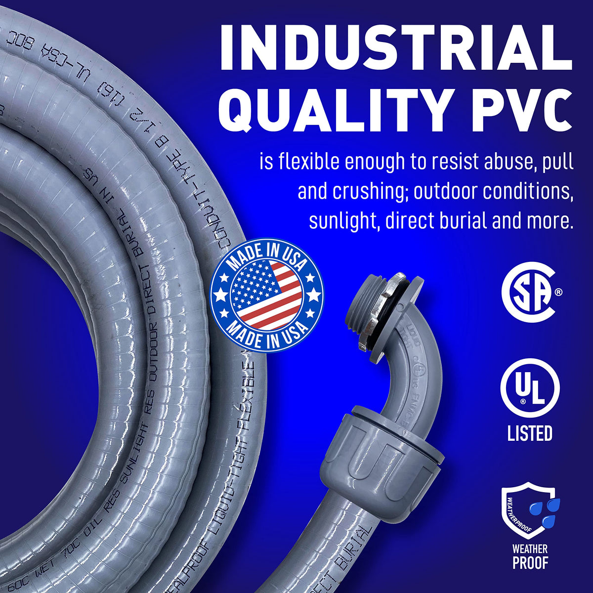 Sealproof nylon 6 connectors with 90-degree fittings enable secure terminations.