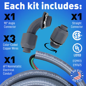 Sealproof half-inch liquid-tight conduit 6ft focus conveys secure, flexible protection.