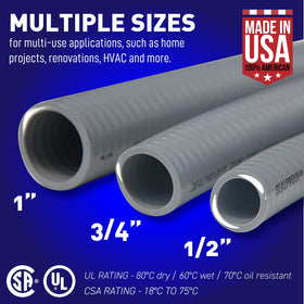 Sealproof Made in USA label on flexible conduit signaling trusted quality.