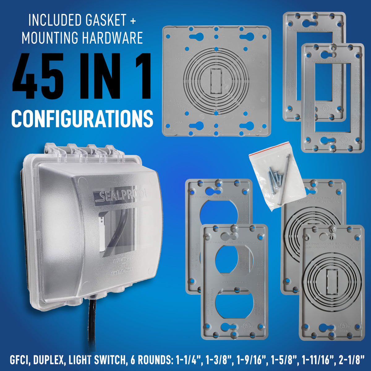 Sealproof powder-coated finish resists rain and sun exposure on outdoor hardware.