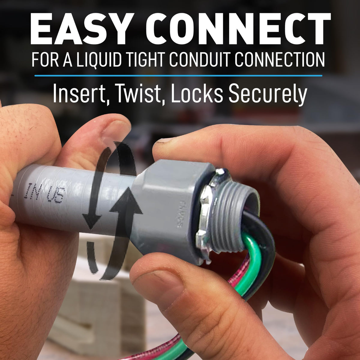 Sealproof Power Whip Assembly outdoor installation demonstrates weather-resistant wiring solution.