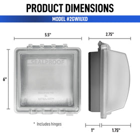 Sealproof three 1/2-inch holes for multiple outlets and circuits.