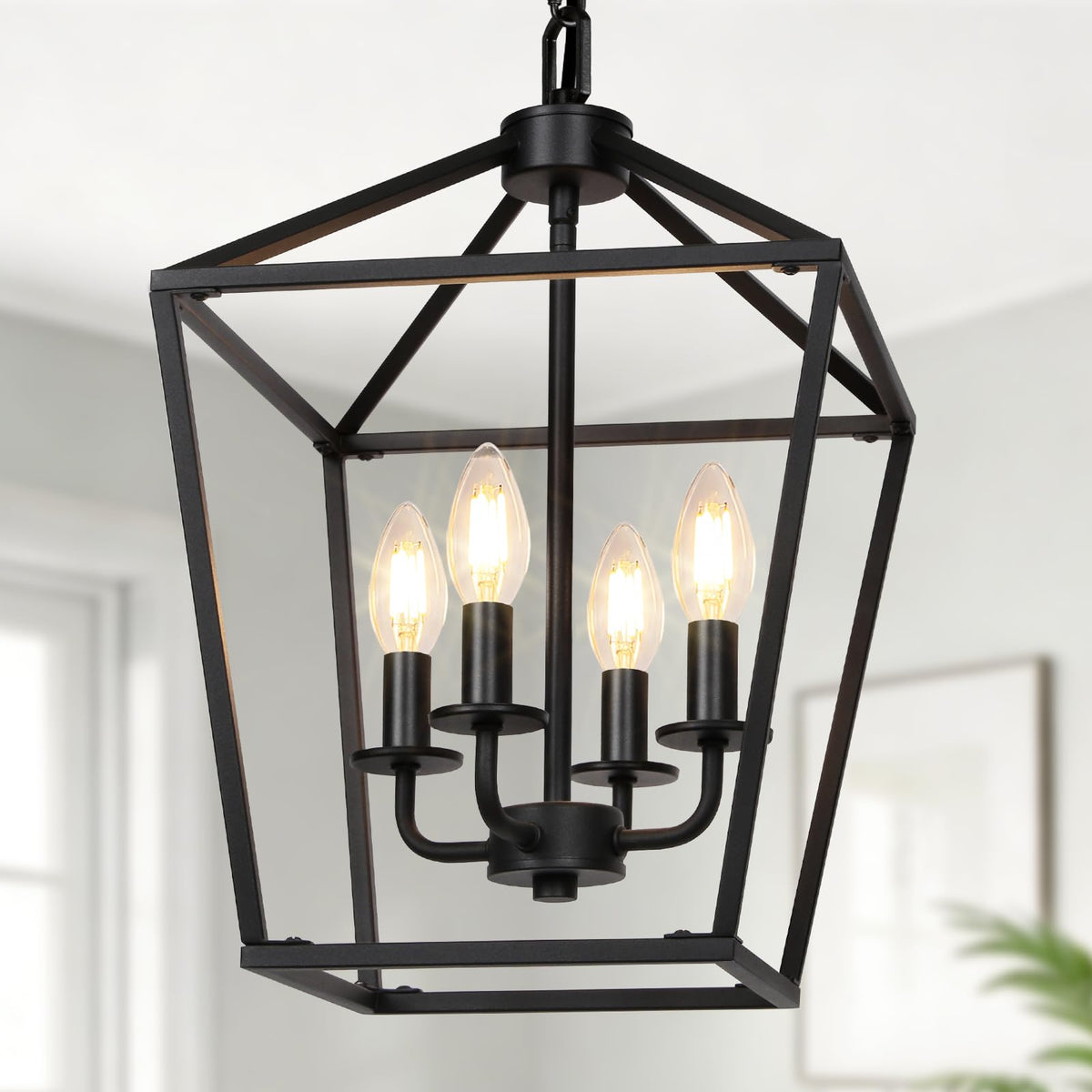 Seaside Village 4-light chandelier with geometric cage for modern dining rooms
