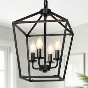 Seaside Village 4-light chandelier with geometric cage for modern dining rooms