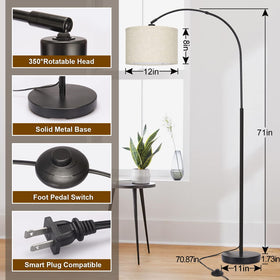 Seaside village Arc Floor Lamp with arched shade directs light for reading.