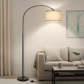 Seaside village Arc Floor Lamp in black front view for ambient living room lighting.