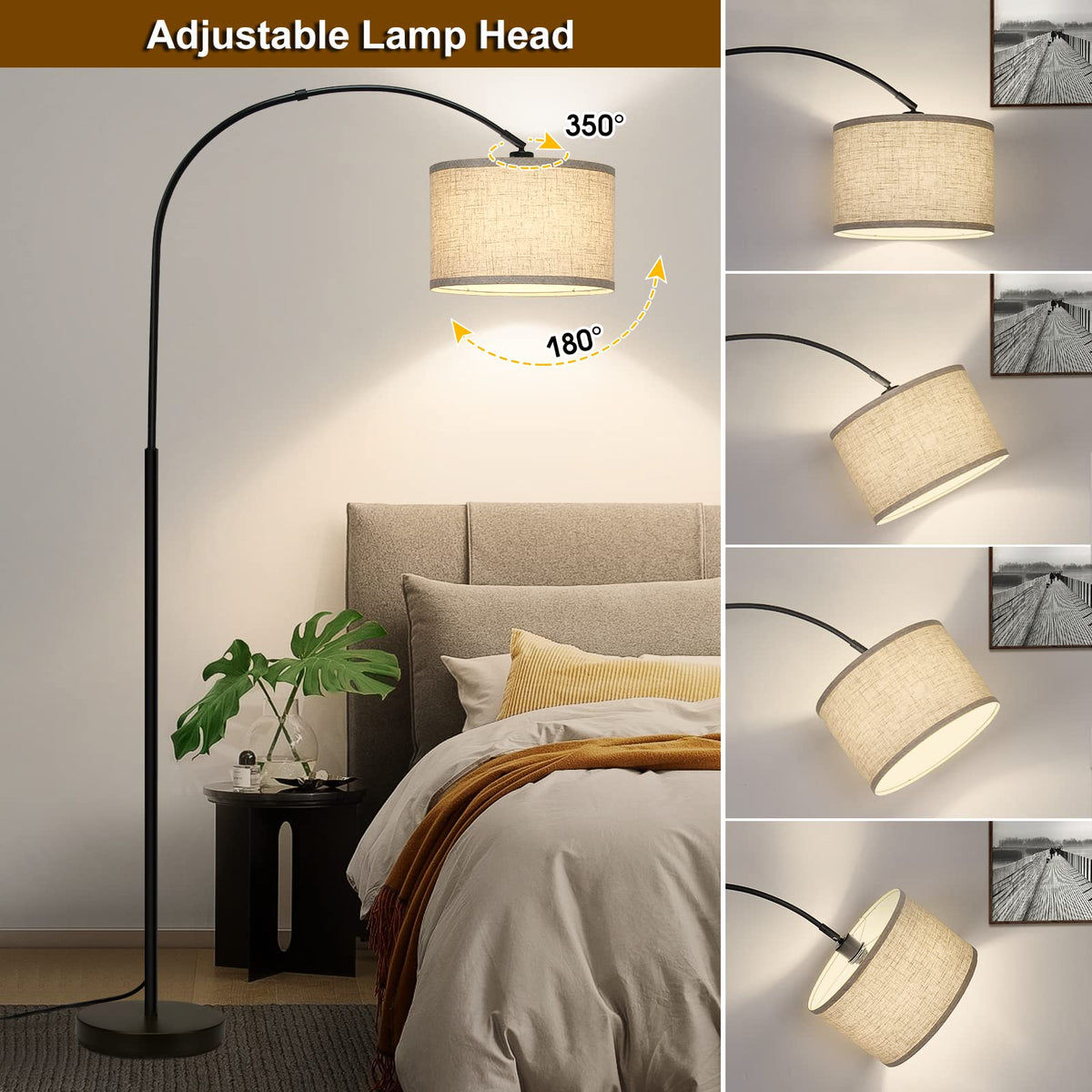 Seaside village Arc Floor Lamp heavy metal base for stability.