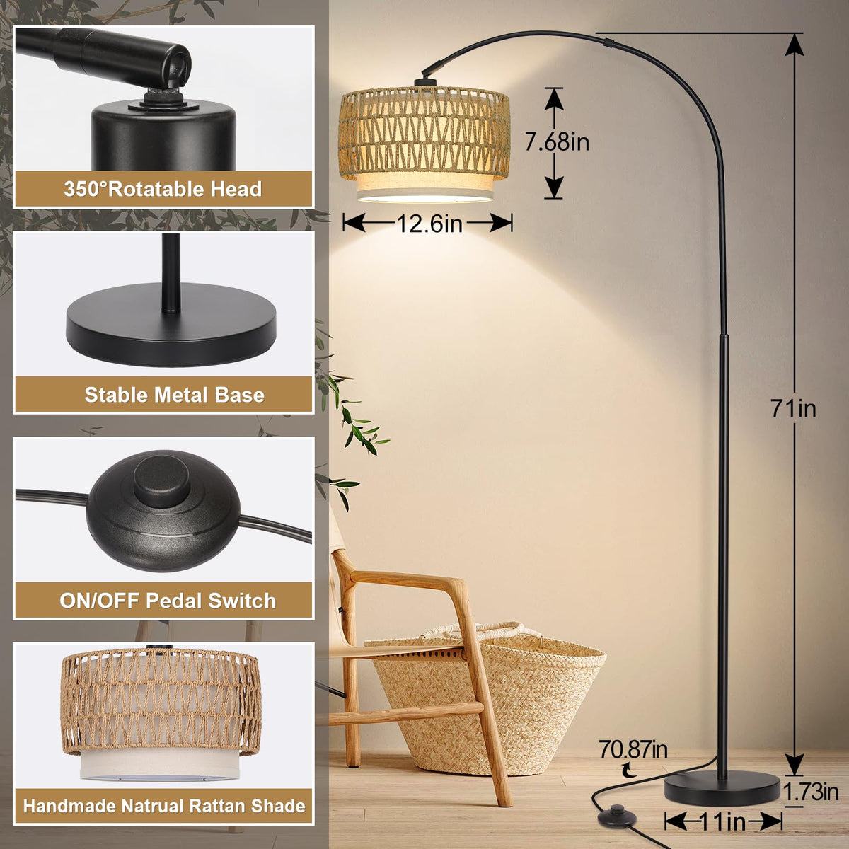 Seaside Village arc lamp adjustable shade for versatile directional lighting