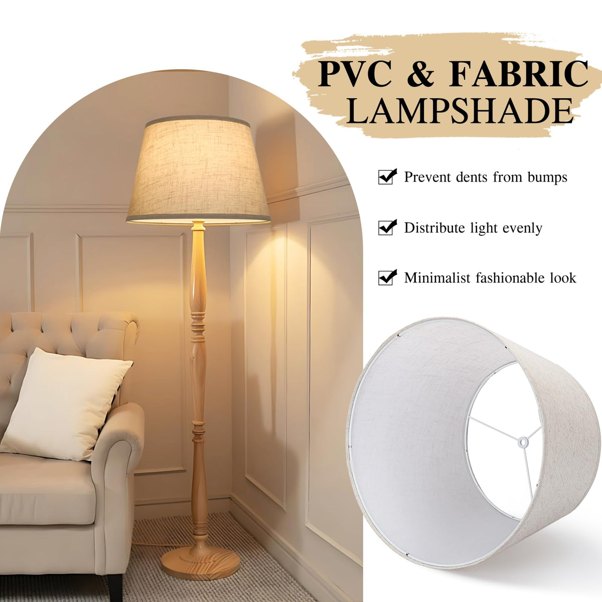 Seaside Village beige lampshade fabric close-up emphasizes textured natural linen tone.