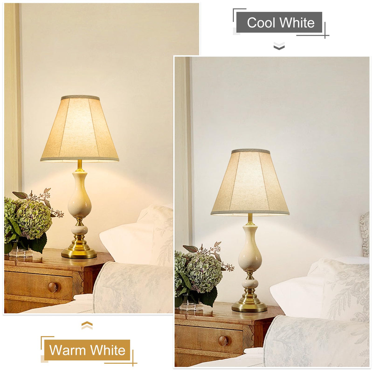 Seaside Village Bell lamp shades diffuse soft beige light for cozy rooms.