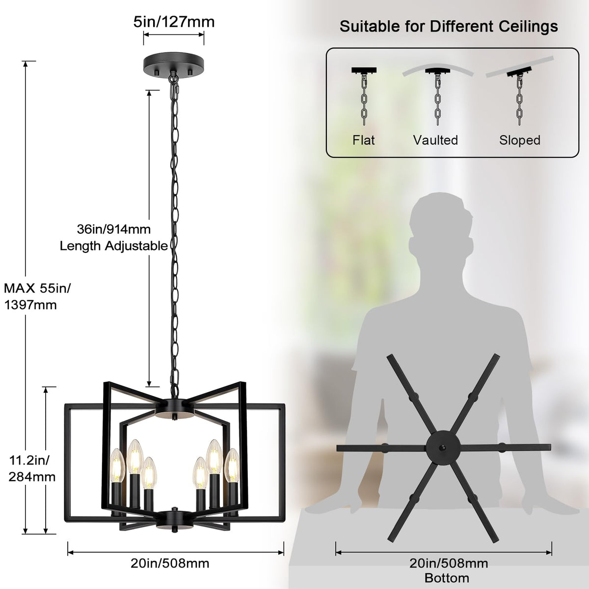 Seaside Village chandelier shows flower-design in unfolding metal frames