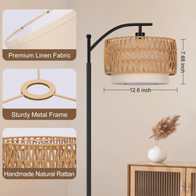 Seaside Village boho rattan shade side-view complements table lamps