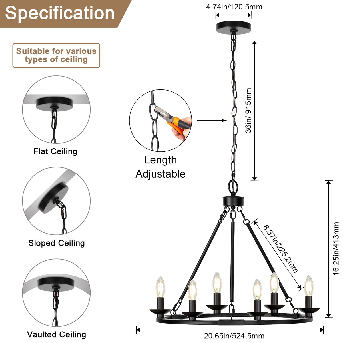 Seaside Village Chandelier adjustable height for versatile ceiling installations.