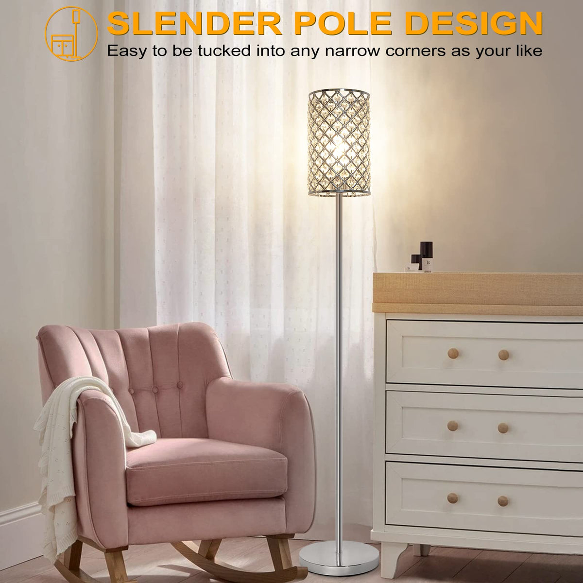 Seaside Village crystal floor lamp in living room creates elegant ambient lighting