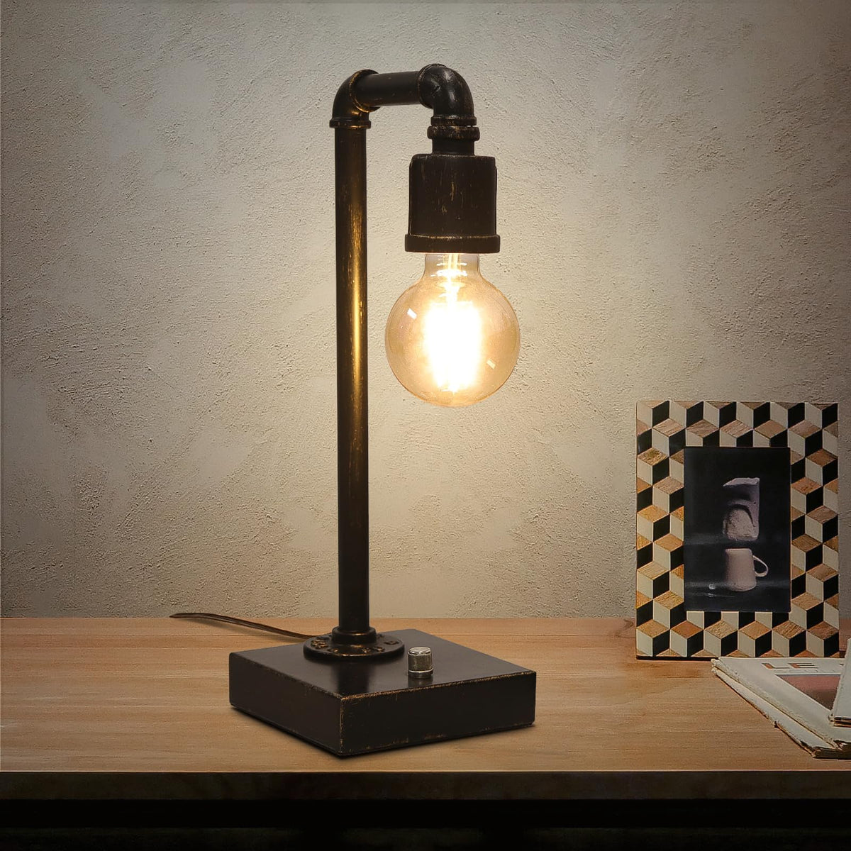 Seaside Village vintage lamp design complements a bedroom or loft space