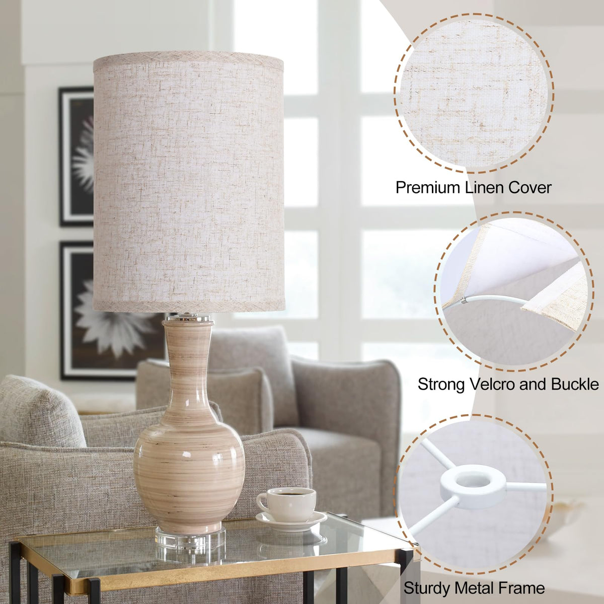 Sturdy metal frame keeps Seaside Village drum shade durable.