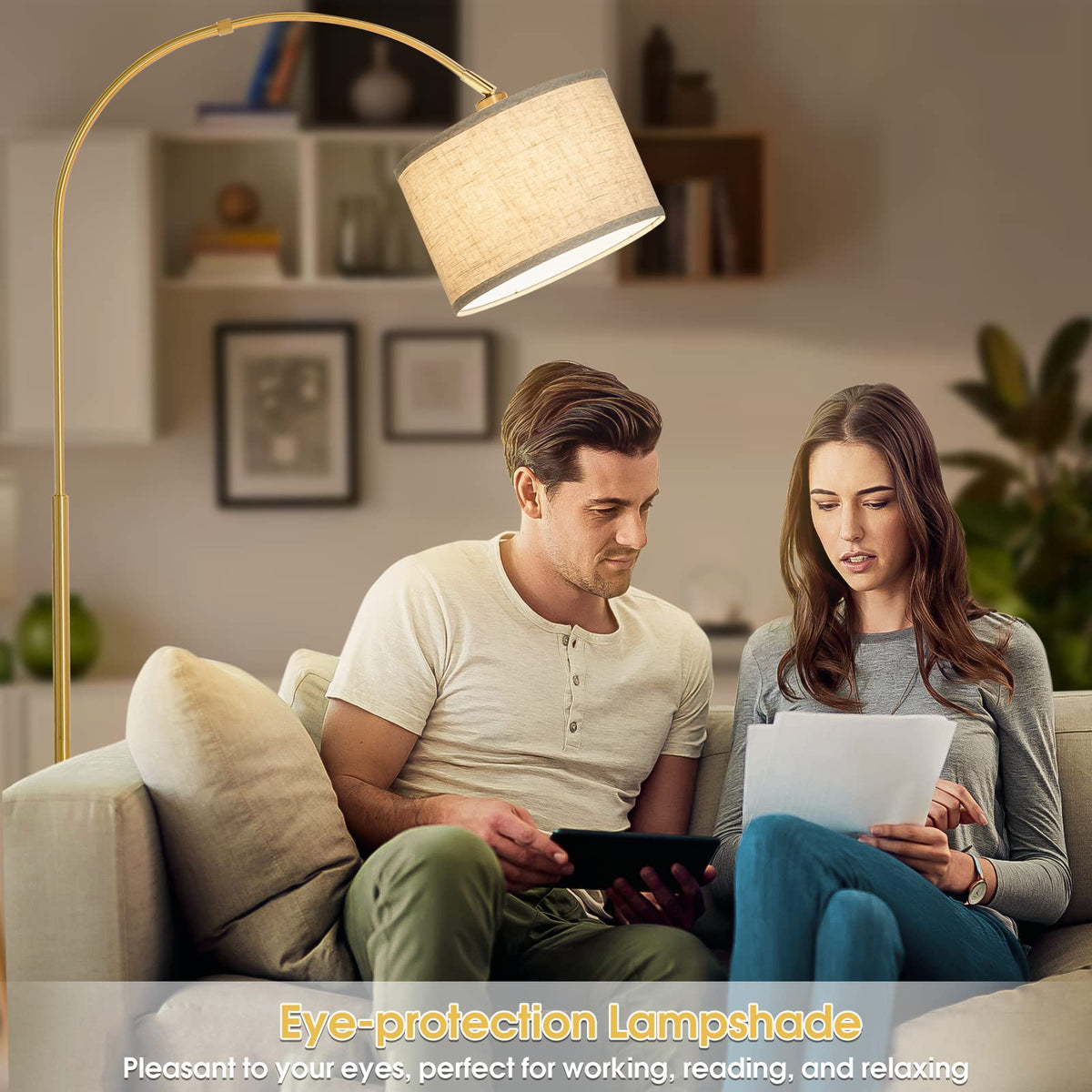 Seaside village Gold Arc Floor Lamp 350° rotation for versatile lighting.