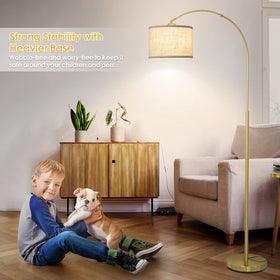 Seaside village Gold Arc Floor Lamp compatible with smart outlets and bulbs.