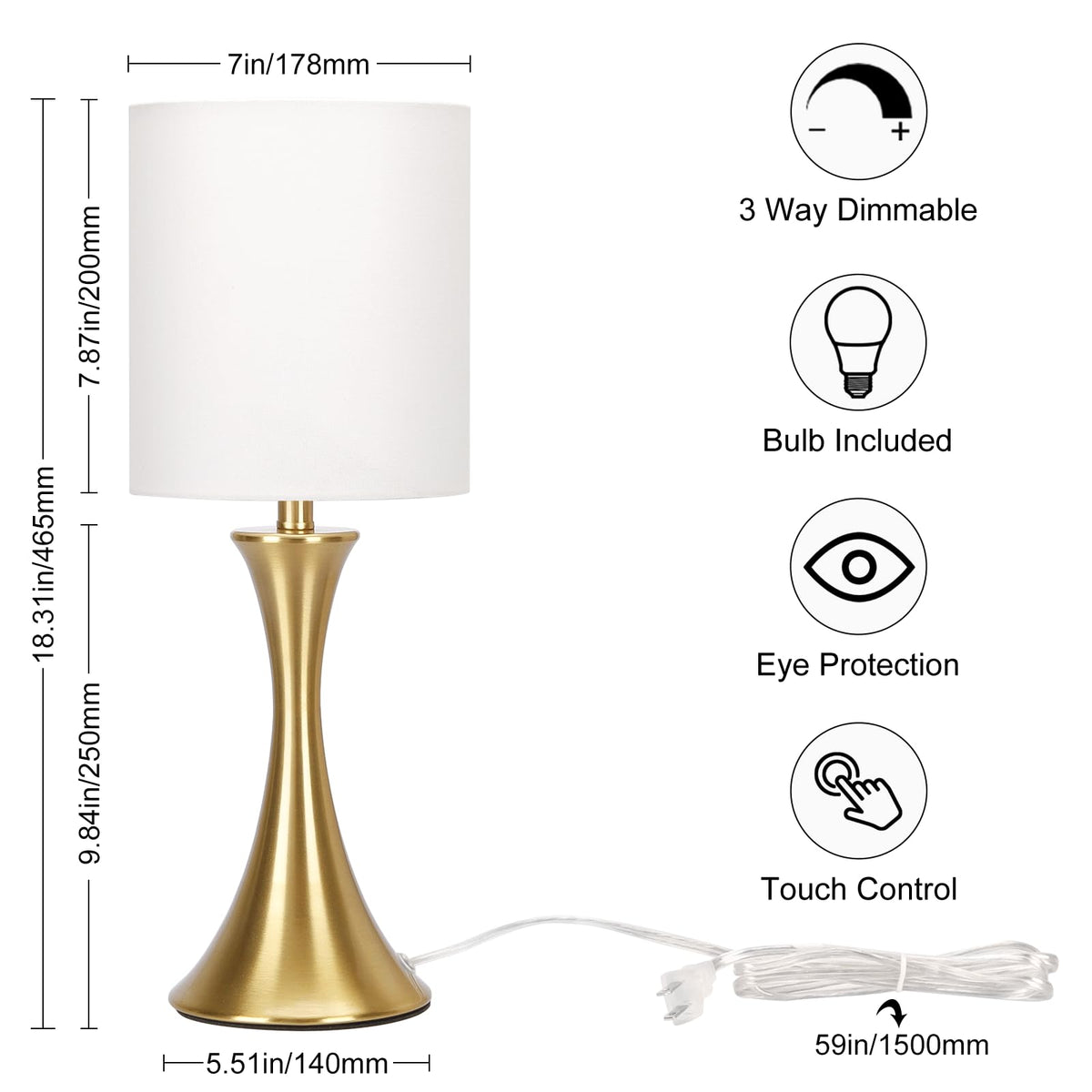 Seaside Village gold bedside lamp shade adds warm ambiance.