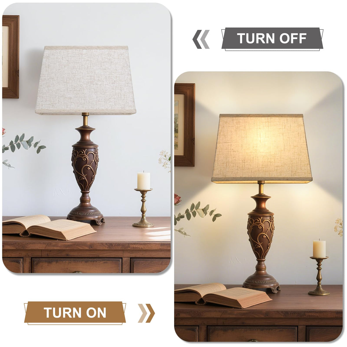 Harps and finials included for quick, secure shade attachment