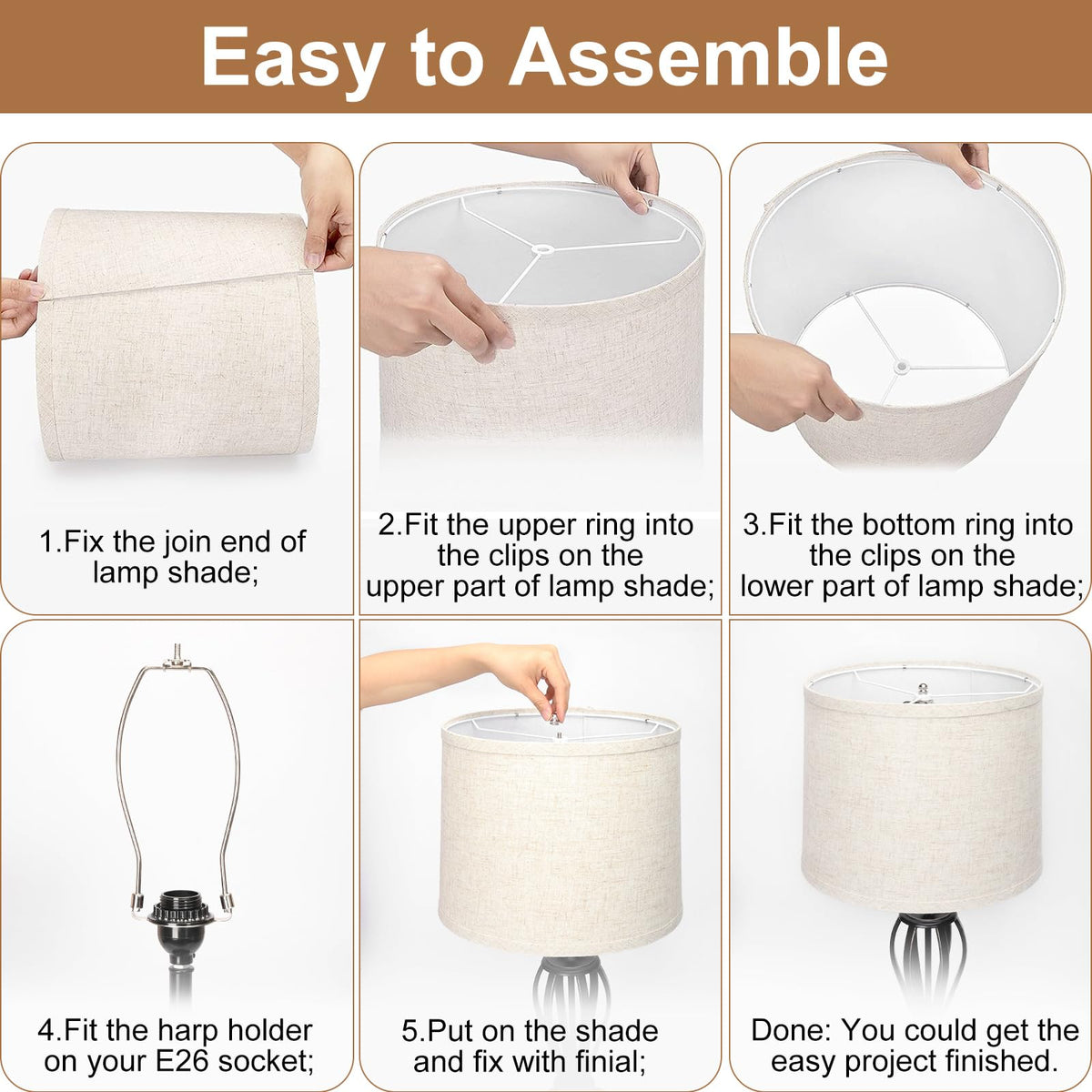 Natural beige shade with polyethylene interior diffuses light evenly.