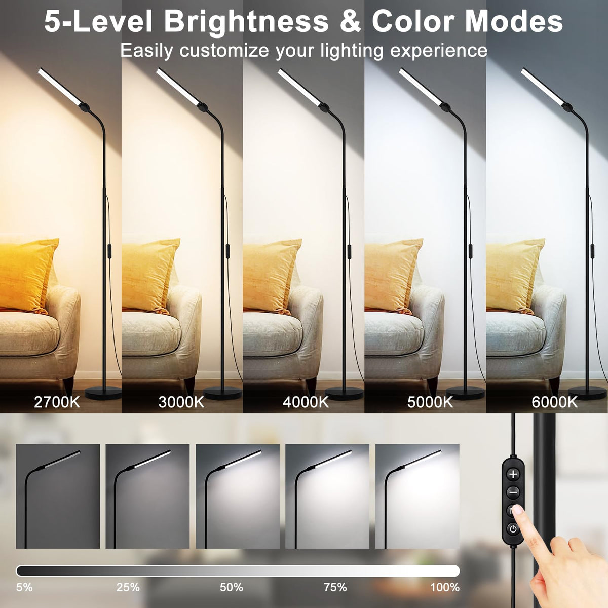 Seaside Village LED floor lamp 18W 2000LM for bright task lighting.
