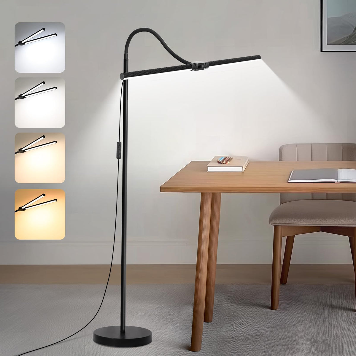 Seaside Village LED floor lamp with double head for versatile angles, ideal for reading.