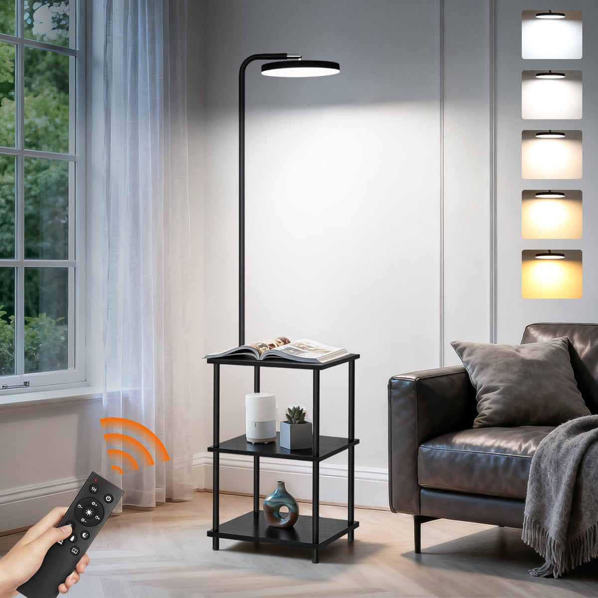 Seaside Village LED floor lamp with table front view showing integrated lighting and surface space
