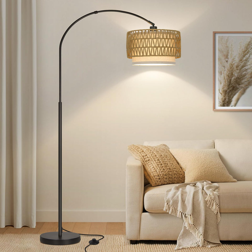 Seaside Village rattan floor lamp arc base ideal for living room ambience and reading
