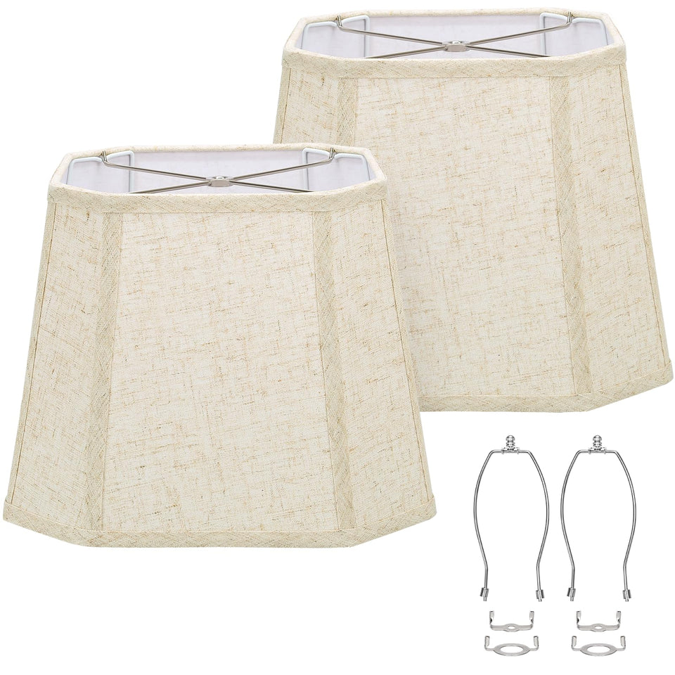 Seaside Village rectangle beige lampshade, front view, natural linen for warm ambient light.