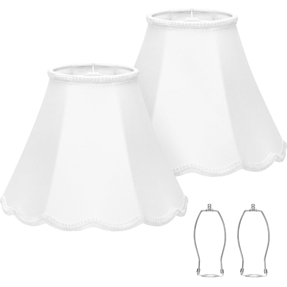 Seaside Village scalloped lamp shades set2, top view, petal-edge braid adds elegant lighting